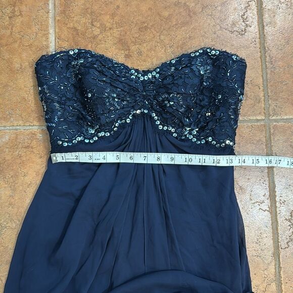 Tadashi Collection Silk Beaded Ruched Long Evening Gown Navy Blue dress Size 6 - Picture 13 of 16